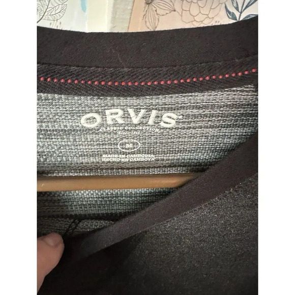 Orvis Men’s Raglan Shirt Rayon Polyester Black Grey Medium Soft - Picture 2 of 5